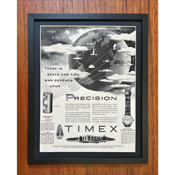 Framed Vintage Print Ad Timex Watch 1954 Space Military - Picture 1 of 2